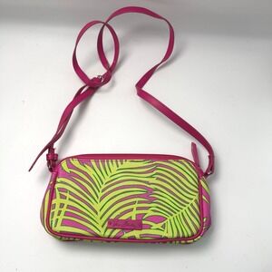 Vera Bradley Crossbody Bag Pink Lime Palm Leaf Print Adjustable Strap Tropical